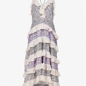 Maje Organic Cotton Floral Ruffle Maxi Dress